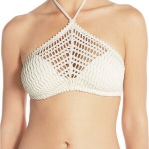 Robin Piccone Sophia Crochet Cream Halter Bikini Top only